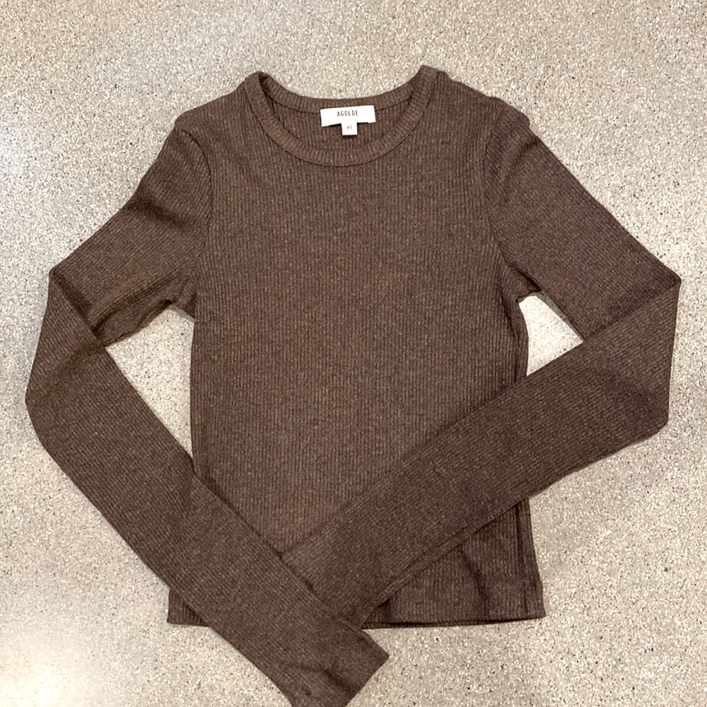 Agolde NWOT long sleeve ribbed tee, XS, olive green brown